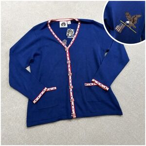 Vtg Y2K Storybook Knits Patriotic Eagle Flag Beaded Cardi NWT 1X Americana USA